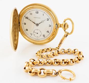 Formidable, pocket watch, hunter, 18K with chain, 49.5 mm.
