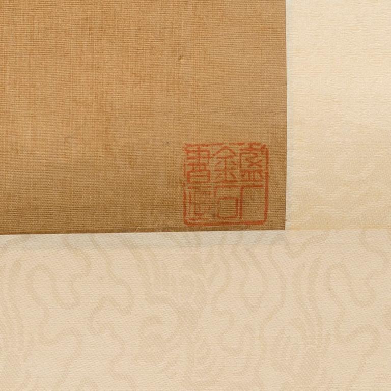 A hanging scroll, ink and colour on silk, Qing dynasty (1644-1912), signed Luo Ling.