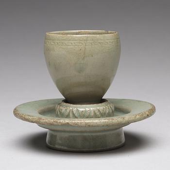 A celadon cup with stand, Korea, Koryo.