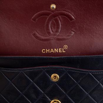 Chanel, a navy leather 'Double Flap Bag', 1989-91.