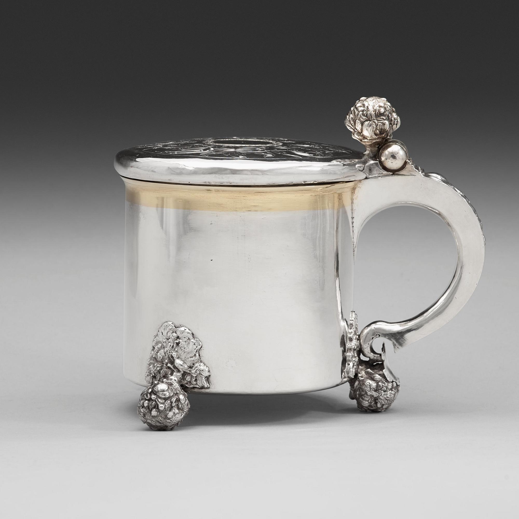 JOHAN BIÖRCK, Västerås (verksam 1680-1709), dryckeskanna, silver, barock.