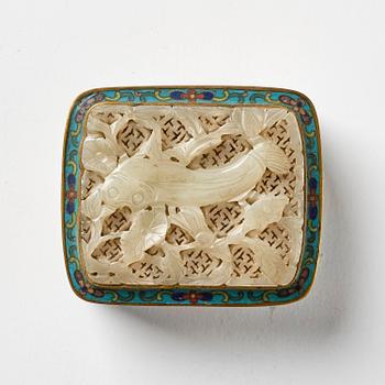 A cloisonné and jade box with cover, Qing dynasty.