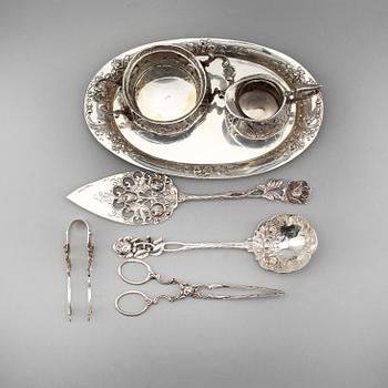 SILVERFÖREMÅL, 7 delar, svenska importstämplar, 1900-talets mitt. Total vikt ca 407 gram.