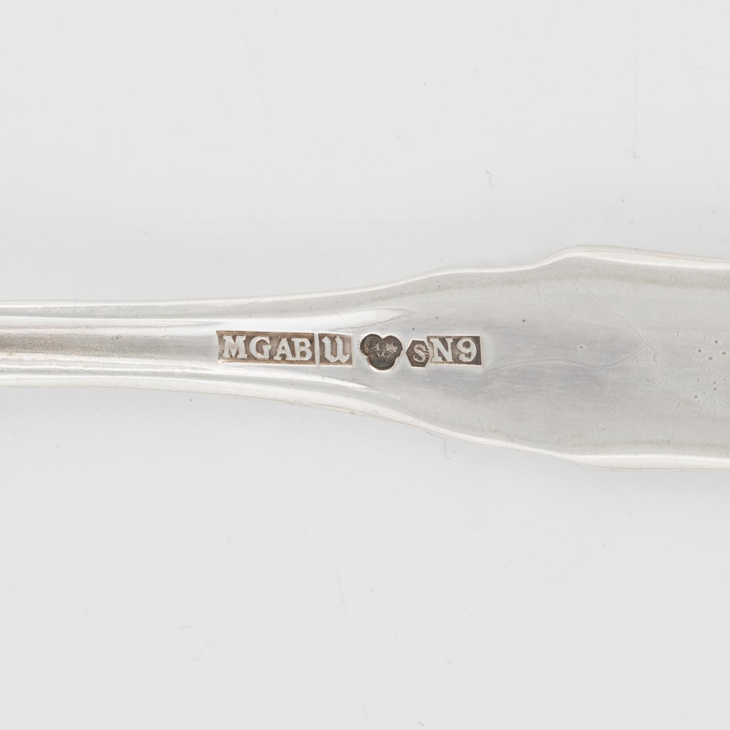 Gafflar 13 st, skedar 10 st, "Uppsala", silver, MGAB, 1900-talets andra hälft.