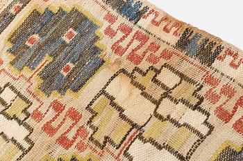 Märta Måås-Fjetterström, a textile, "Grodblad blå", flat weave, ca 76 x 41 cm, signed AB MMF.