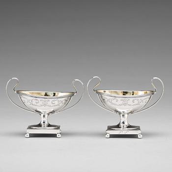 A pair of Swedish late 18th century parcel-gilt silver salt-cellars, mark of Mikael Nyberg, Stockholm 1795.