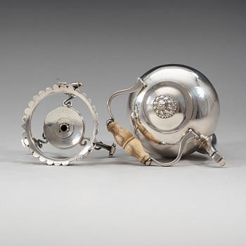 A Swedish 19th century silver tea-pot and stand, marks of Barkander & Söhrling, Linköping 1830.