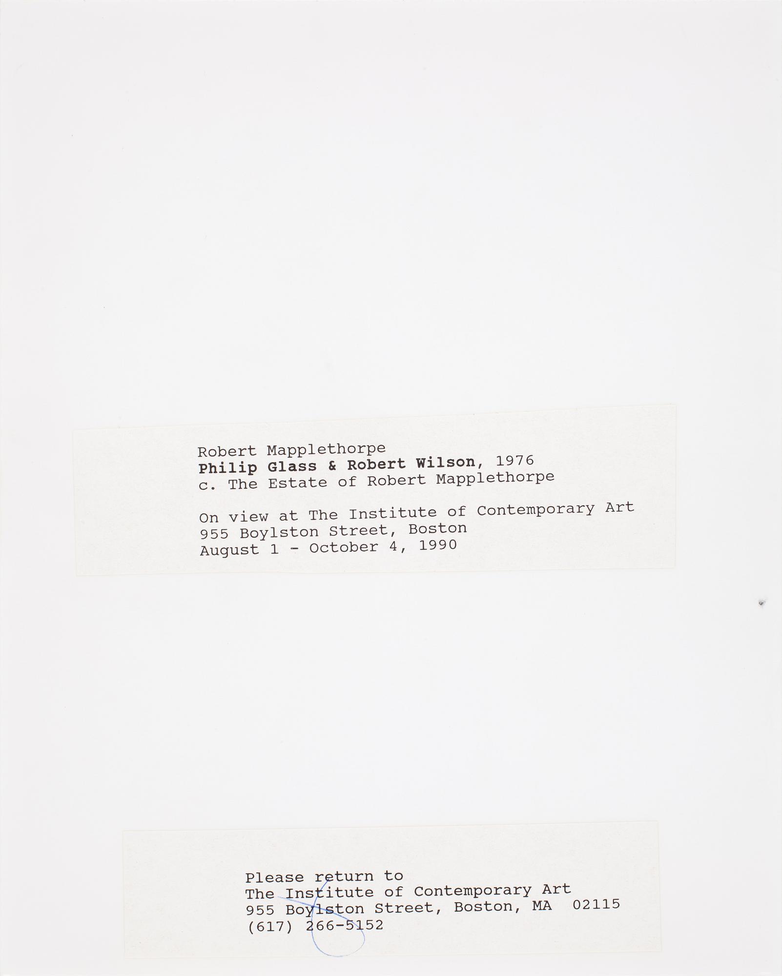 ROBERT MAPPLETHORPE, pressfotografi, "Philip Glass & Robert Wilson", 1976.