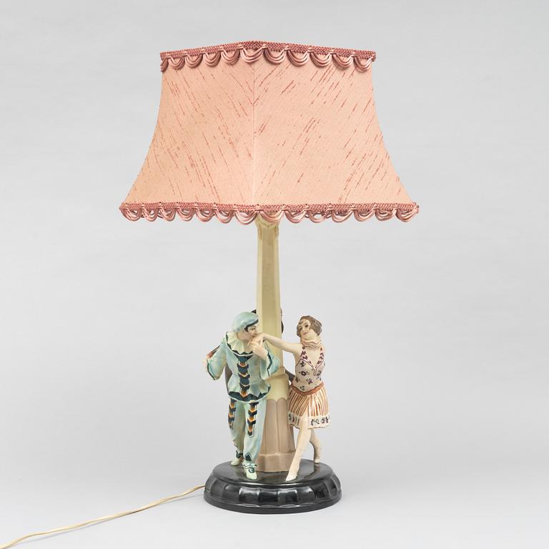 Josef Lorenzl, a creamware table lamp, model 5508, Goldscheider, Vienna, Austria, c. 1925.