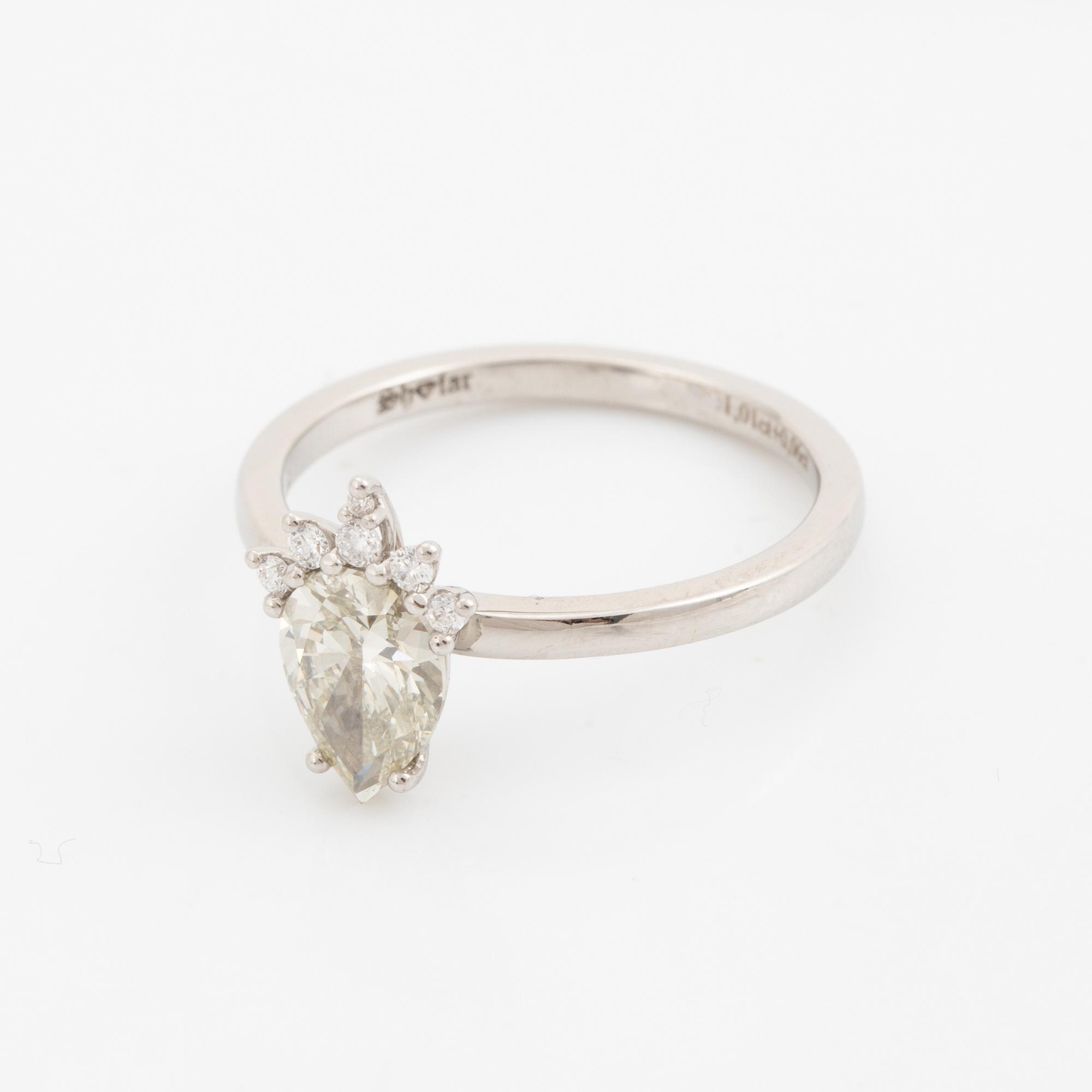 Pear shaped diamond ring.