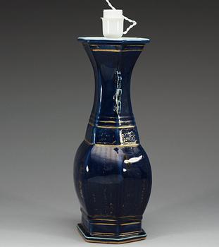 A gilt powder blue vase, Qing dynasty, 18th Century.