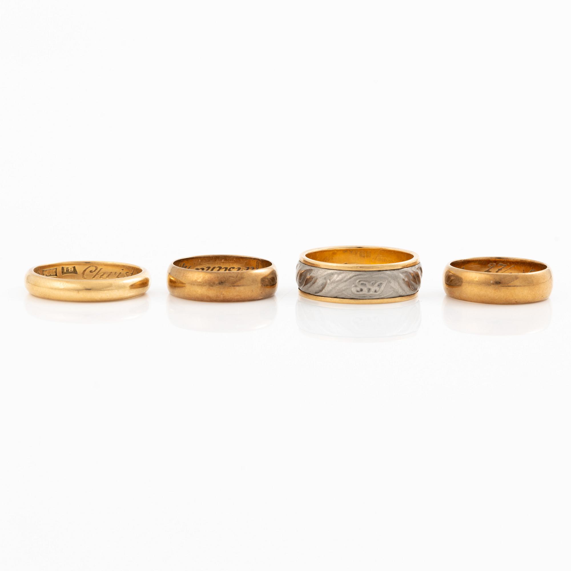 Rings, 4 pieces, 18K gold.