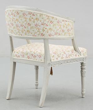 BALJFÅTÖLJ, sengustaviansk provins, brännmärkt IAS, troligen Johannes Andersson i Lindome, tidigt 1800-tal.