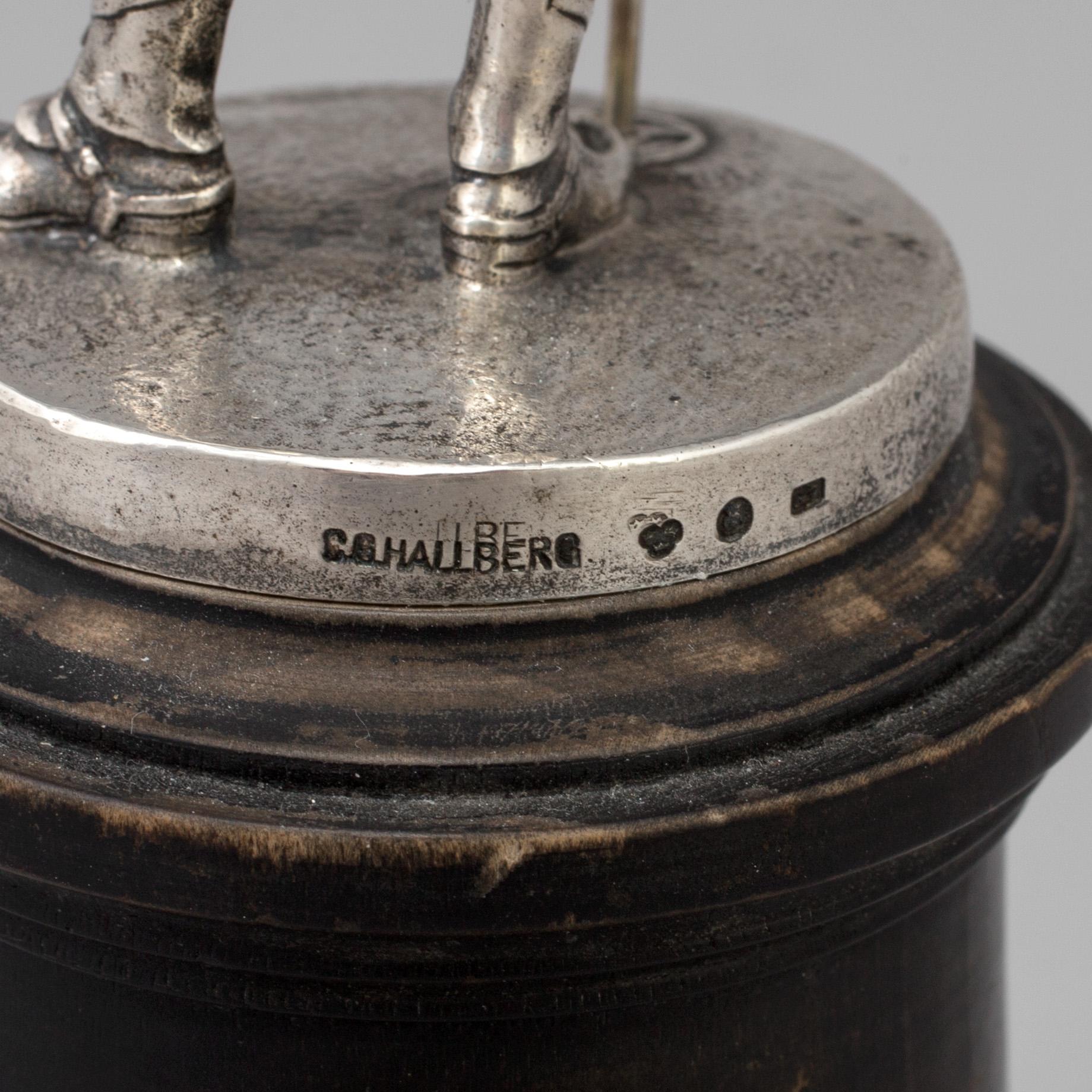 A Swedish silver figurine from CG Hallberg in Stockholm with unclear hallmarks.