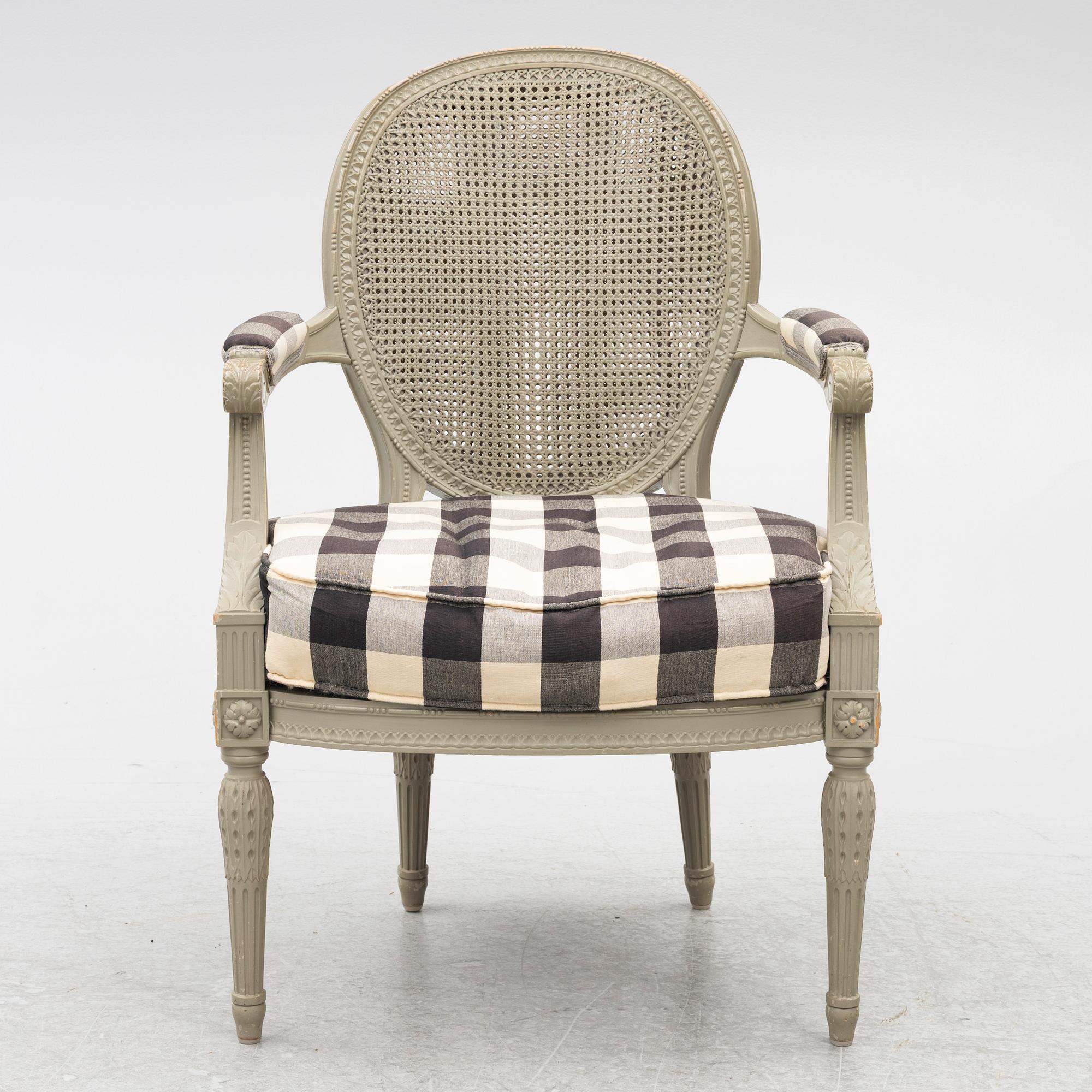 Salongsmöbel, 6 delar, gustaviansk stil, 1900-tal.