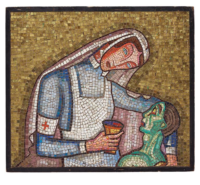 Einar Forseth, a mosaic work 'Barmhärtigheten' (The Mercy), probably an original study for the Golden Hall at the Stockholm City Hall.