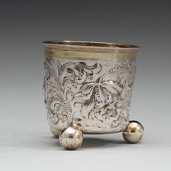 A Swedish 17th century parcel-gilt beaker, mark of Johan Wefwer (Linköping 1672-1705).