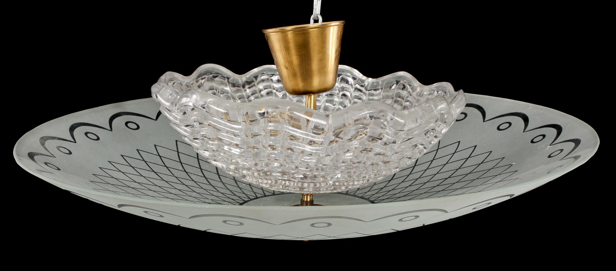 TAKLAMPA, Orrefors, 1900-talets tredje kvartal, höjd 22 cm.