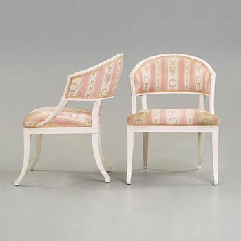 A pair of late Gustavian circa 1800 armchairs.