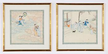 Unknown Chinese artist, two silk paintings, 20th century.