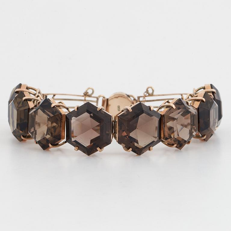 hexagonal shaped smoky quartz bracelet.