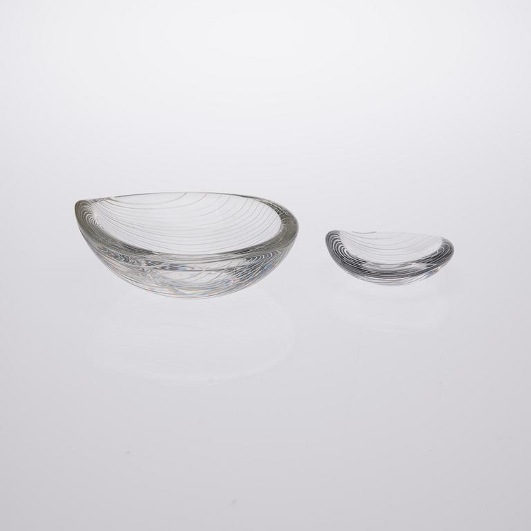 TAPIO WIRKKALA, SKÅLAR, 2 st, glas, Iittala, signerade.