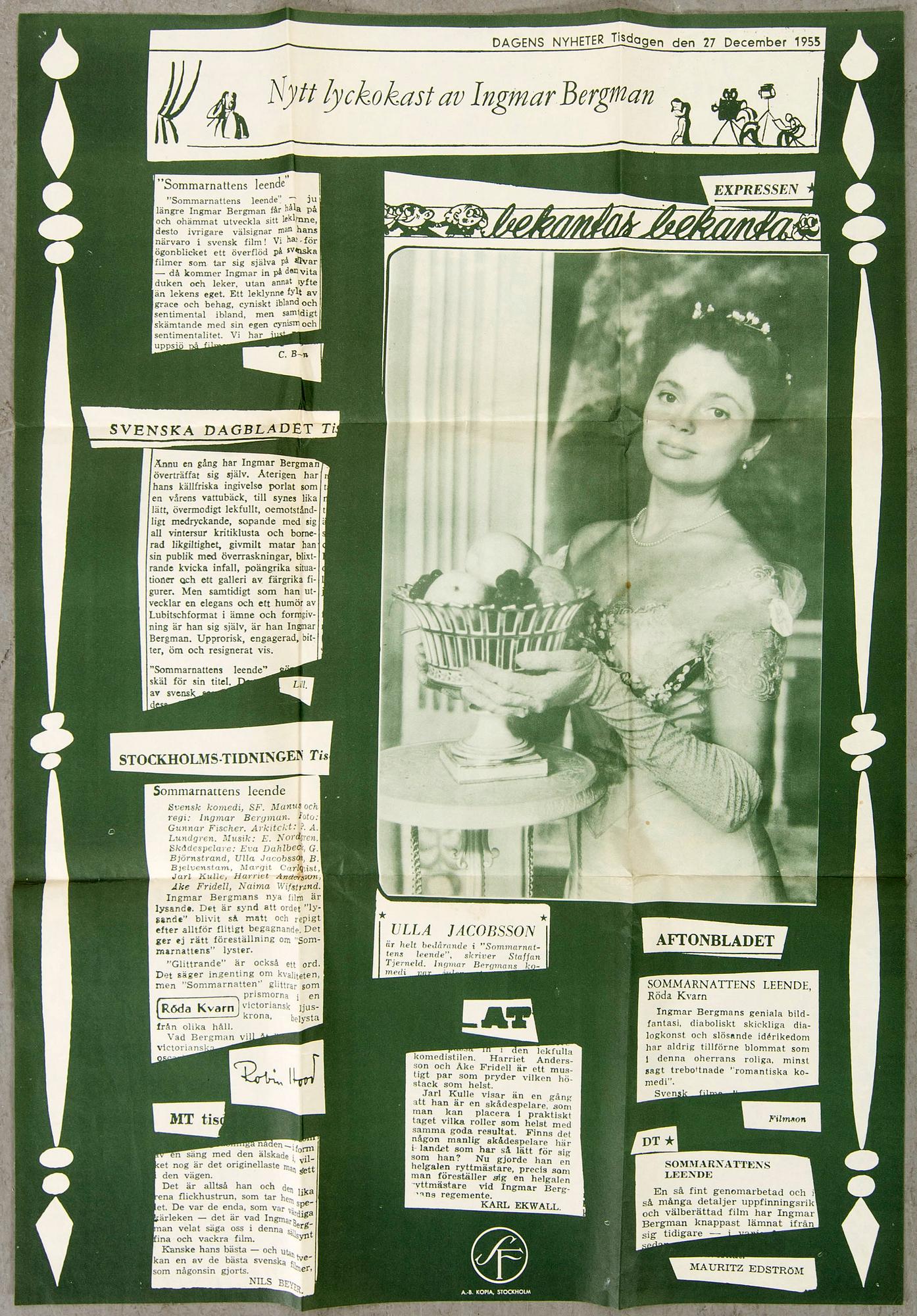 POSTER, 1955, Ingmar Bergman, SF A-B  Kopia Stockholm.