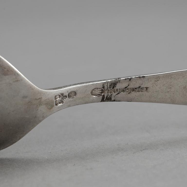 PARTI BESTICK, silver, 6 delar, bl.a. 3 delar sterling, "Pyramid", Harald Nielsen, Georg Jensen, 1945-77. Vikt 250 g.