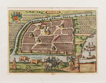 KARTA, handkolorerat kopparstick, Moskva, Braus & Hogenberg, ca 1590.