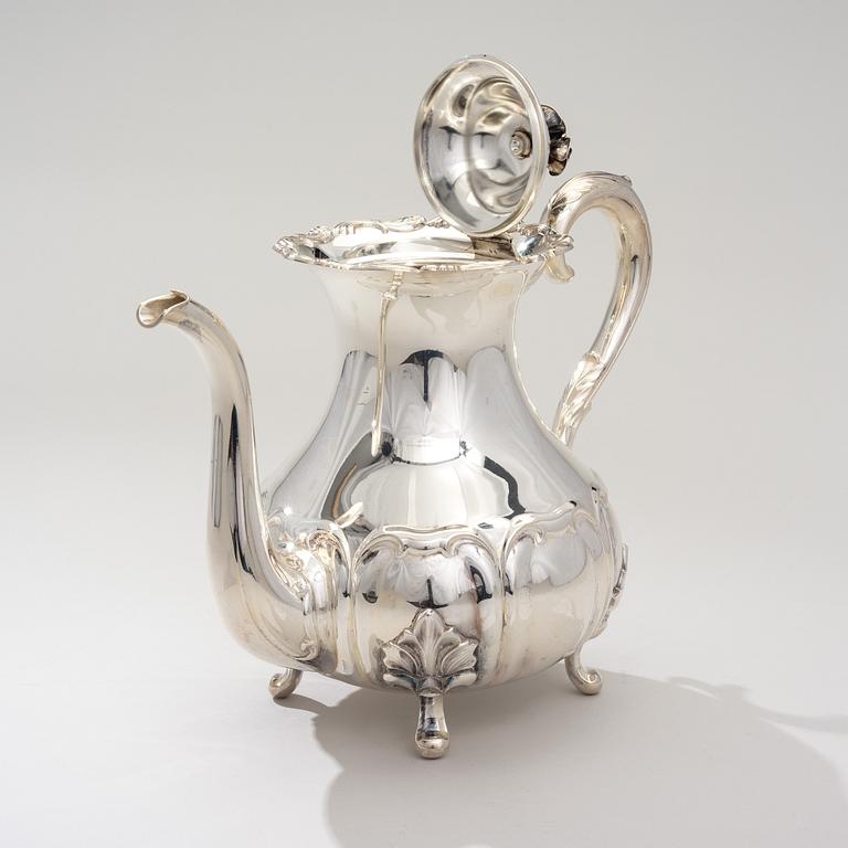 KAFFESERVIS, 3 delar, silver, Auran Kultaseppä, Åbo 1950. Vikt 1434 g.