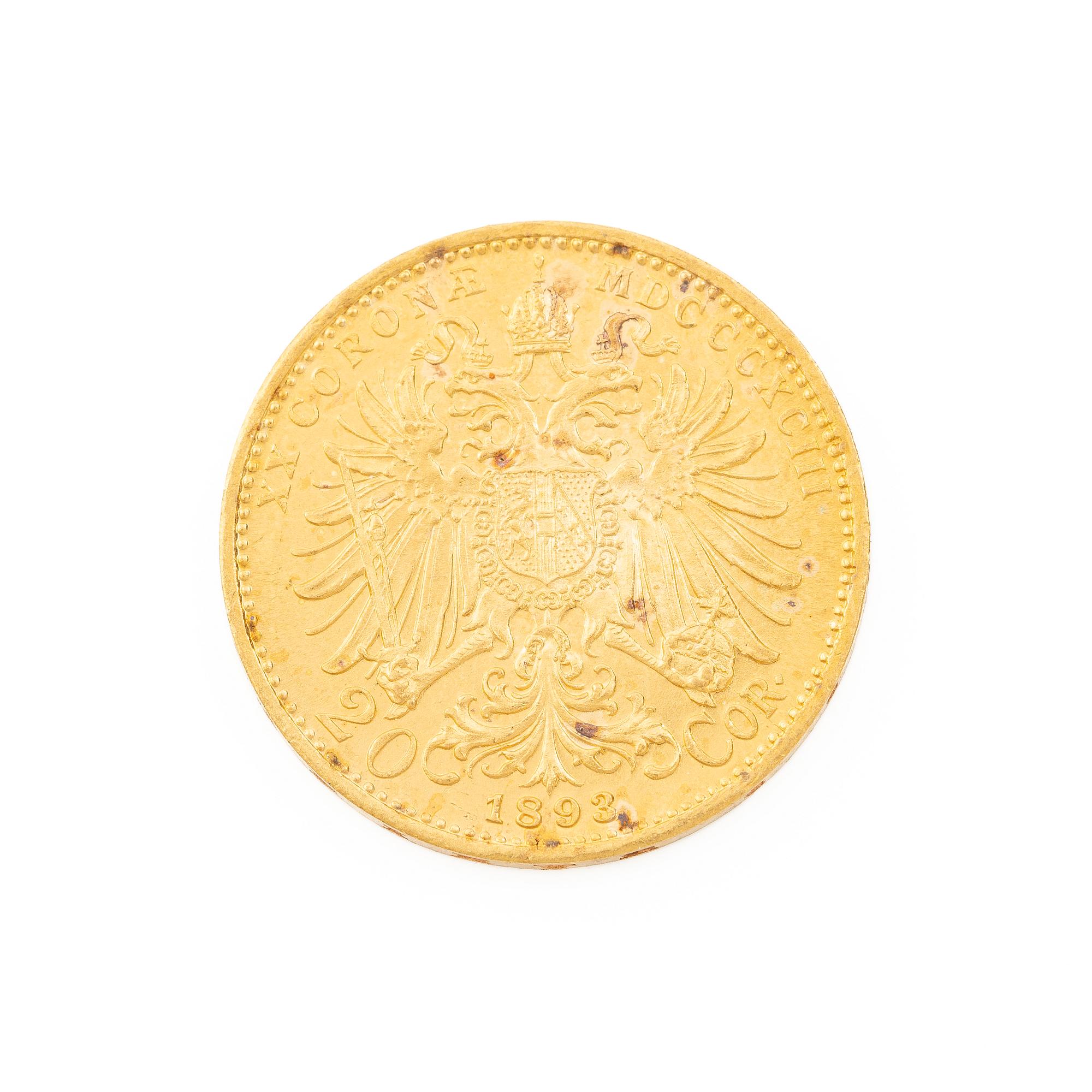Gold coin, Austria-Hungary, 20 Corona, 1893.