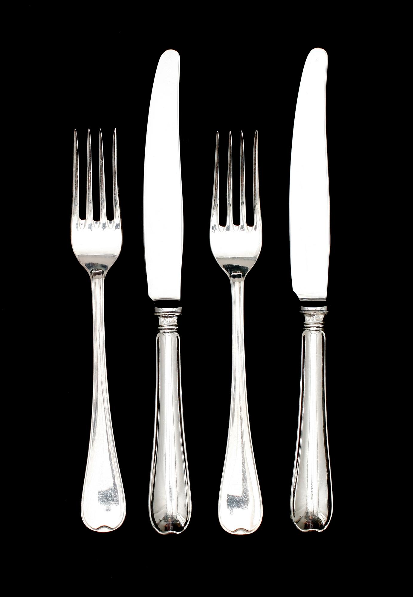 SMÖRGÅSGAFFLAR, 12 ST SAMT SMÖRGÅSKNIVAR, 12 st, silver, GAB, Stockholm 1965. Vikt med knivblad ca 772 g.