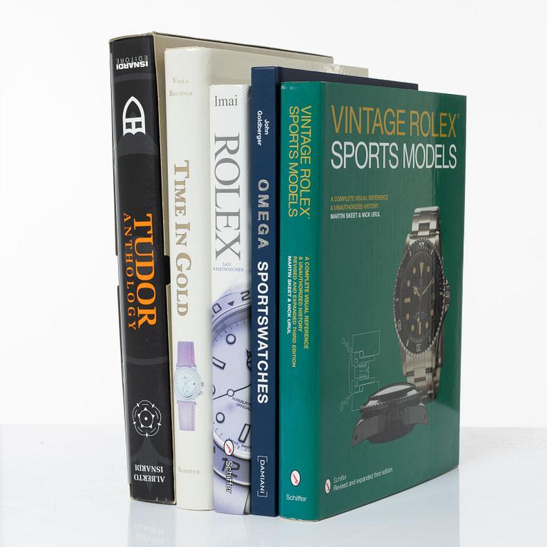 Collection of watch literature, 5 books including Omega Sportswatches by John Goldberger.