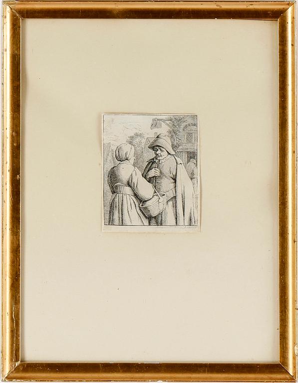 PARTI ÄLDRE GRAVYRER, 4 st, etsningar, bl.a  Adriaen van Ostade, 1600-1800-tal.