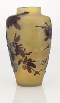 An art nouveau Emile Gallé cameo glass vase, Nancy, France.