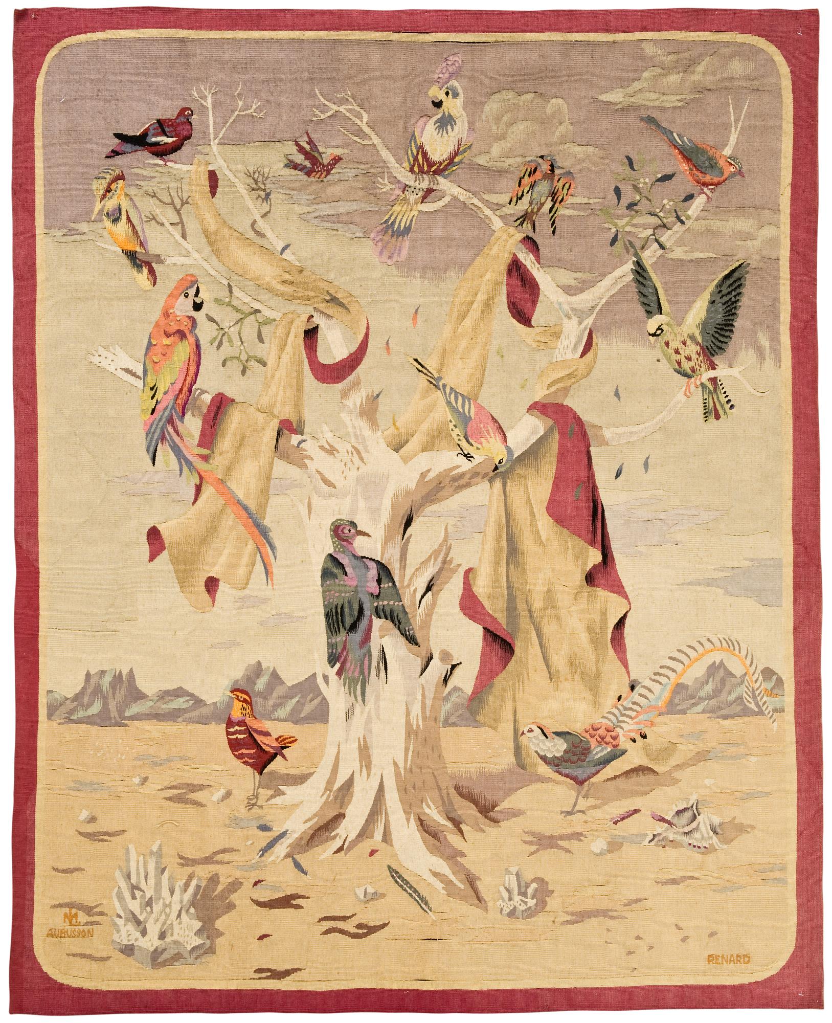 VÄVD TAPET. Gobelängteknik. 179,5 x 144,5 cm. Signerad ML AUBUSSON RENARD.