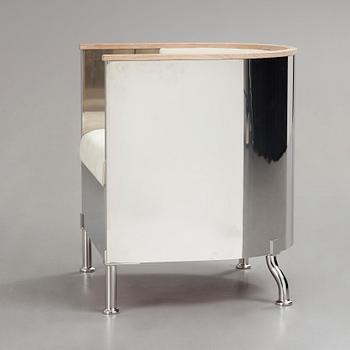 Mats Theselius, an 'Inox' polished steel, white soaped oak and white leather, nubuck armchair, Källemo, Sweden post 2015.