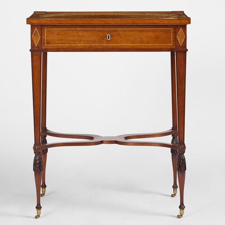 A late Gustavian mahogany parquetry table by L. Qvarnberg '(master in Stockholm 1801-1813).