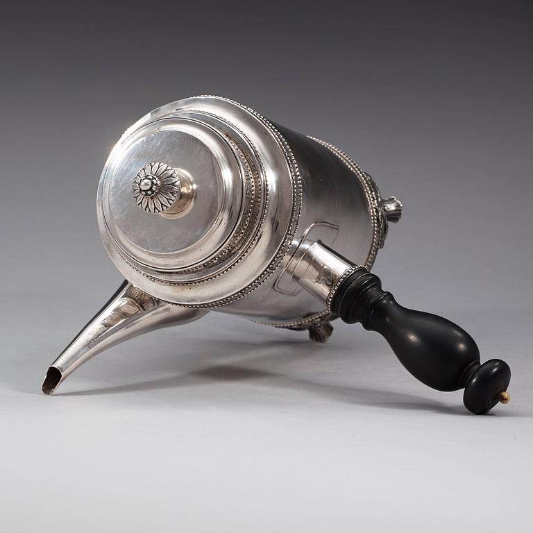 A Swedish 18th century silver coffee-pot, marks of Johan Stras, Stockholm 1786.