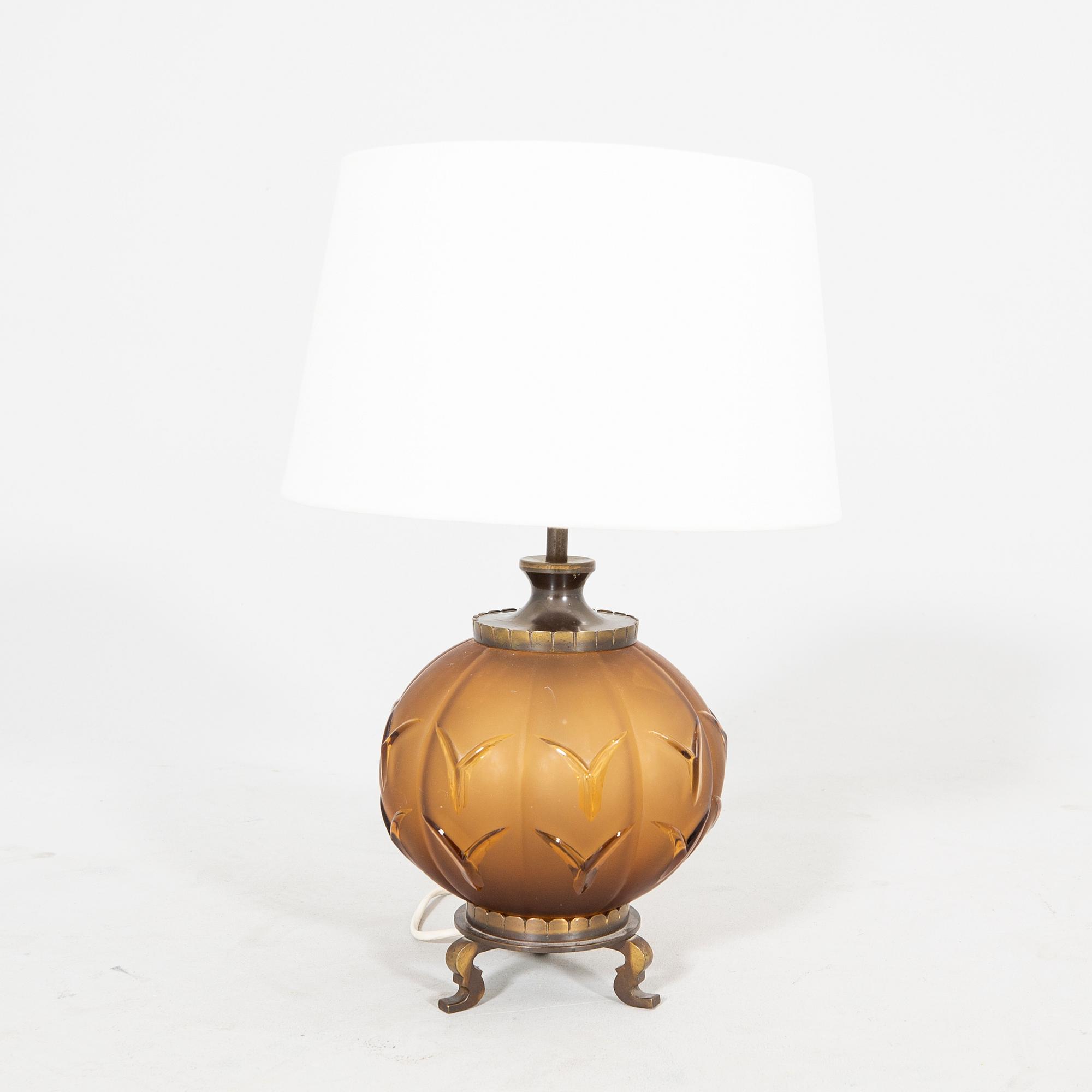 Edvin Ollers, bordslampa Elme glasbruk Swedish Grace 1930-tal.