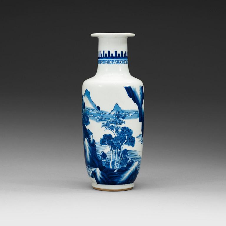 A blue and white vase, Qing dynasty with six character mark.