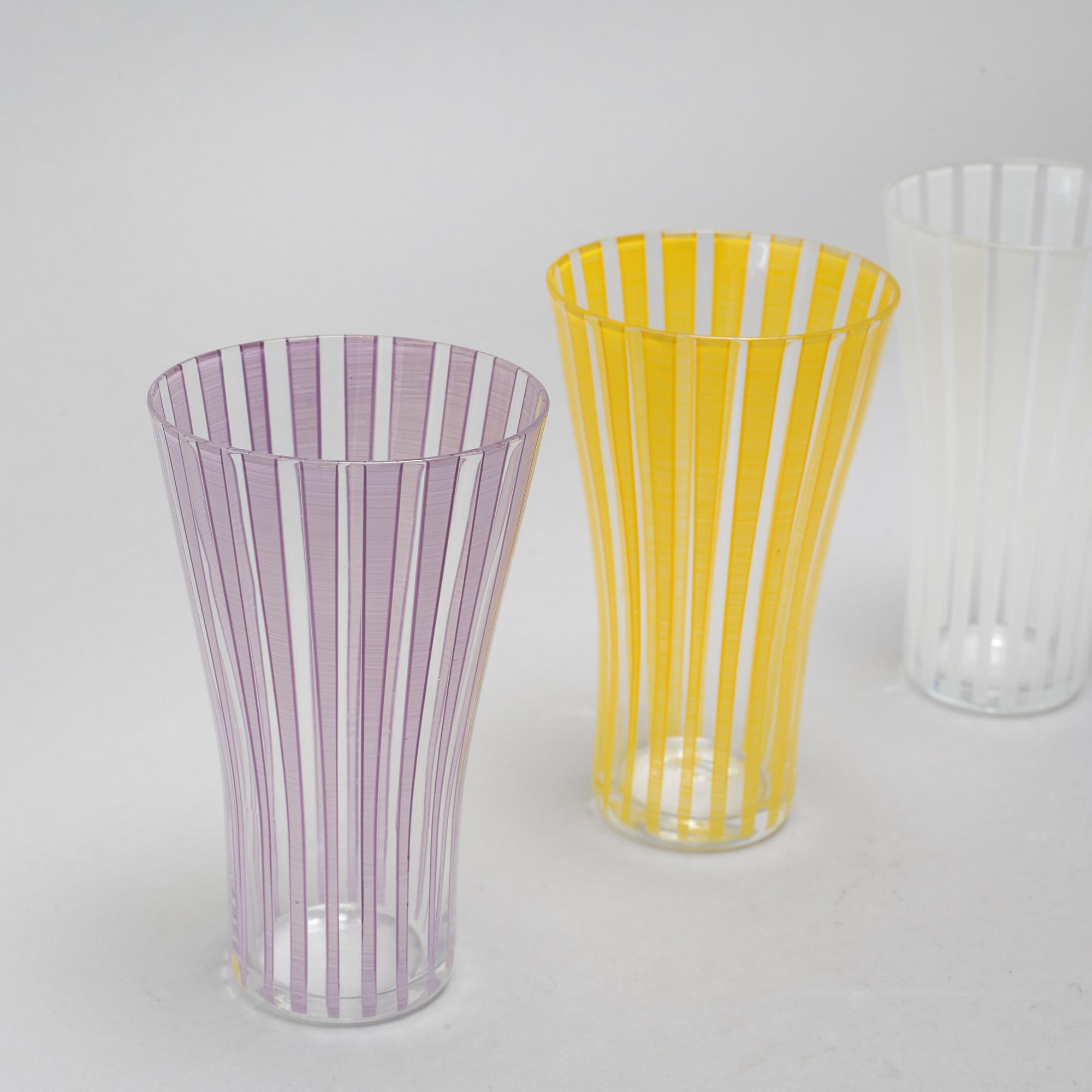 BENGT ORUP, 9 st, glas, "Stripe", Johansfors, 1950-tal.