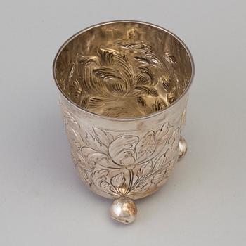 A first half of the 18th century silver, beaker, by Steffen Ludvigsen Lemmick, Aalborg,  probably with later decoration.