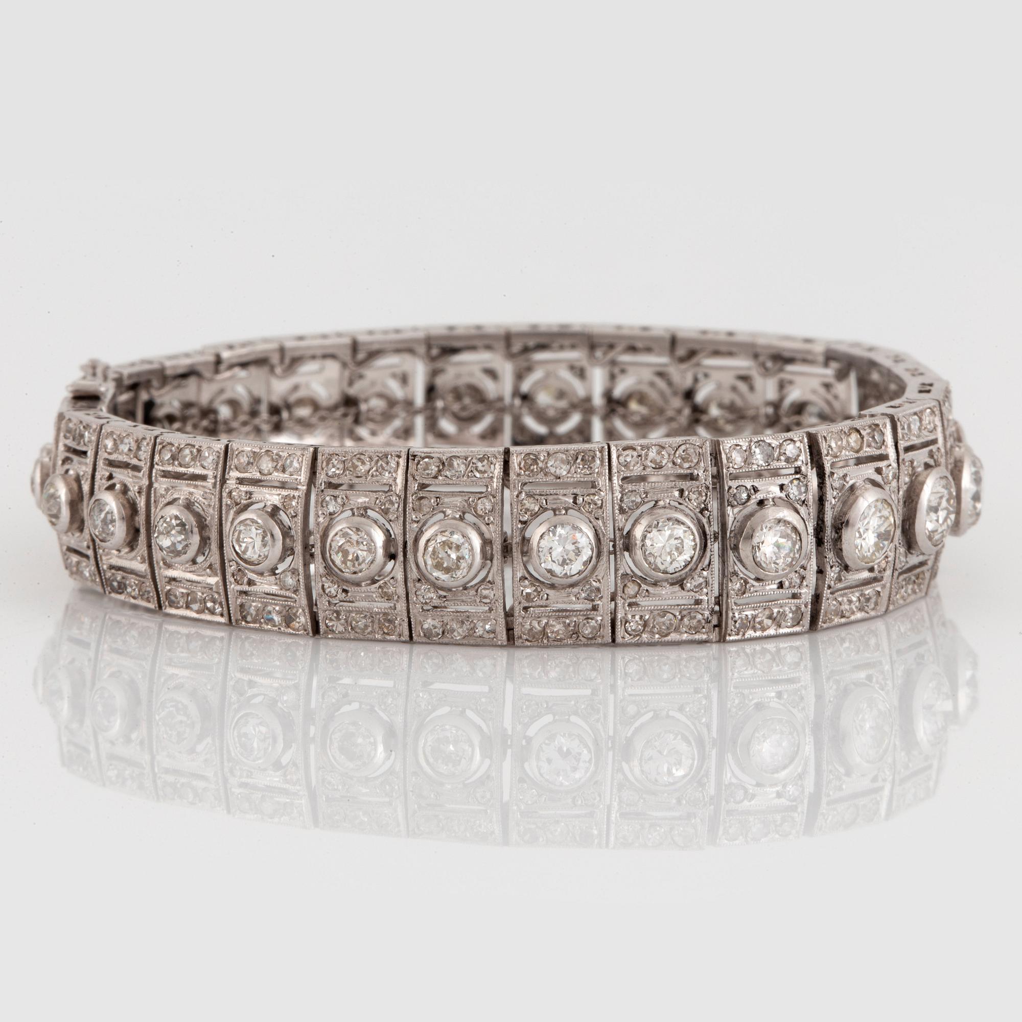A platinum bracelet set with old- and eight-cut diamonds.