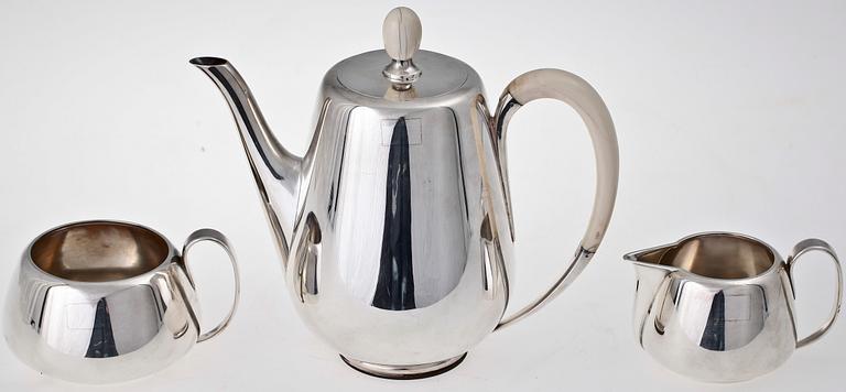 KAFFESERVIS, 3 delar, Frantz Hingelberg, Aarhus, Danmark 1948-79. Tot ca 960 g.