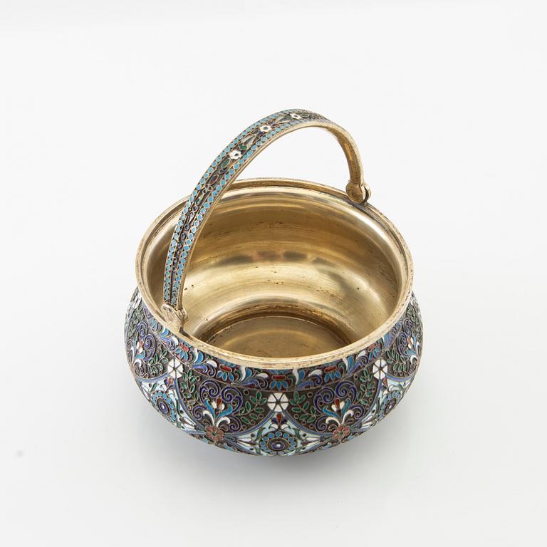 Bowl with handle Russia St Petersburg (?) silver and enamel 1908-26.