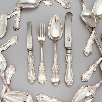 PARTI SILVERBESTICK, 21 st, silver, modell "Olga" bl.a. CA Svanberg, Vimmerby, 1872. Total vikt 916 g.