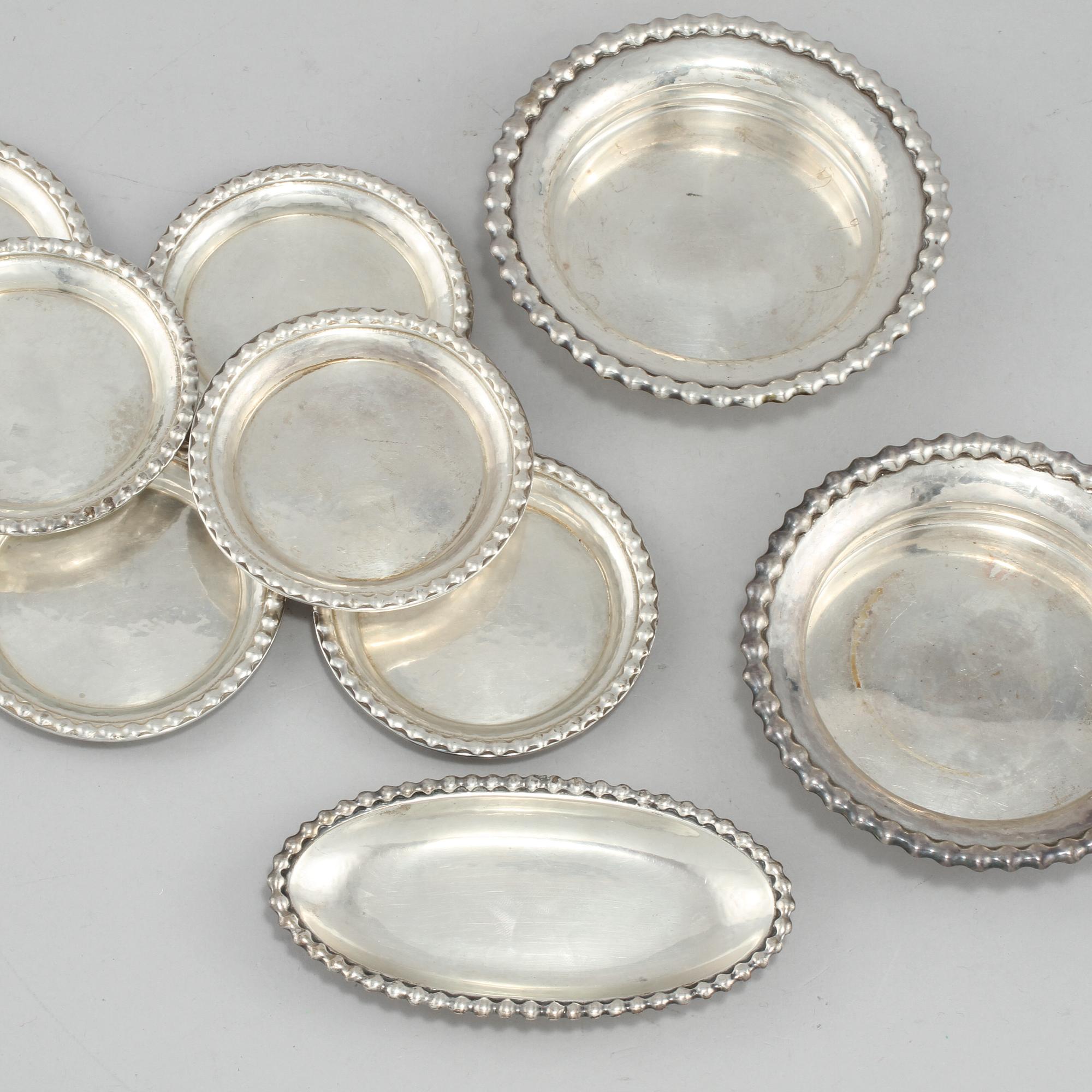 PARTI SILVER, 9 delar, K. Andersson, Stockholm, 1900-talets första hälft, vikt 650 g.