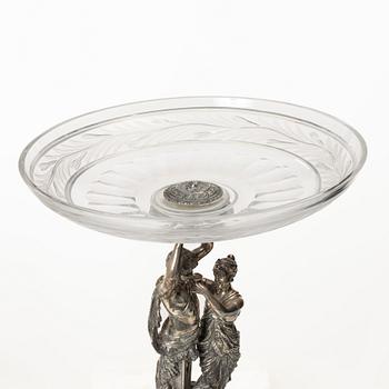 A silver and glass Rococo style centerpiece, Lale Silverware & Co Ltd, Istanbul, Turkey, 20th century.