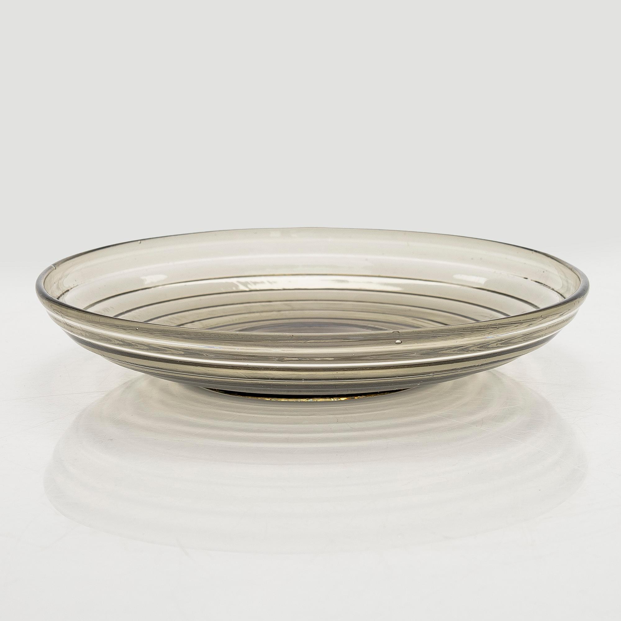 Aino Aalto, malja, sekä lautasia, 6 kpl, "Bölgeblick", Karhulan Lasitehdas, 1930-luku.